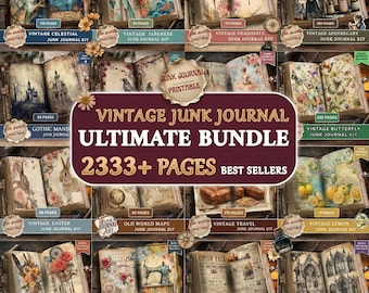 Vintage Junk Journal Kit Bundle, 2333 Pages Best Sellers Printable Digital Download Scrapbook Ephemera Celestial Apothecary Travel Butterfly