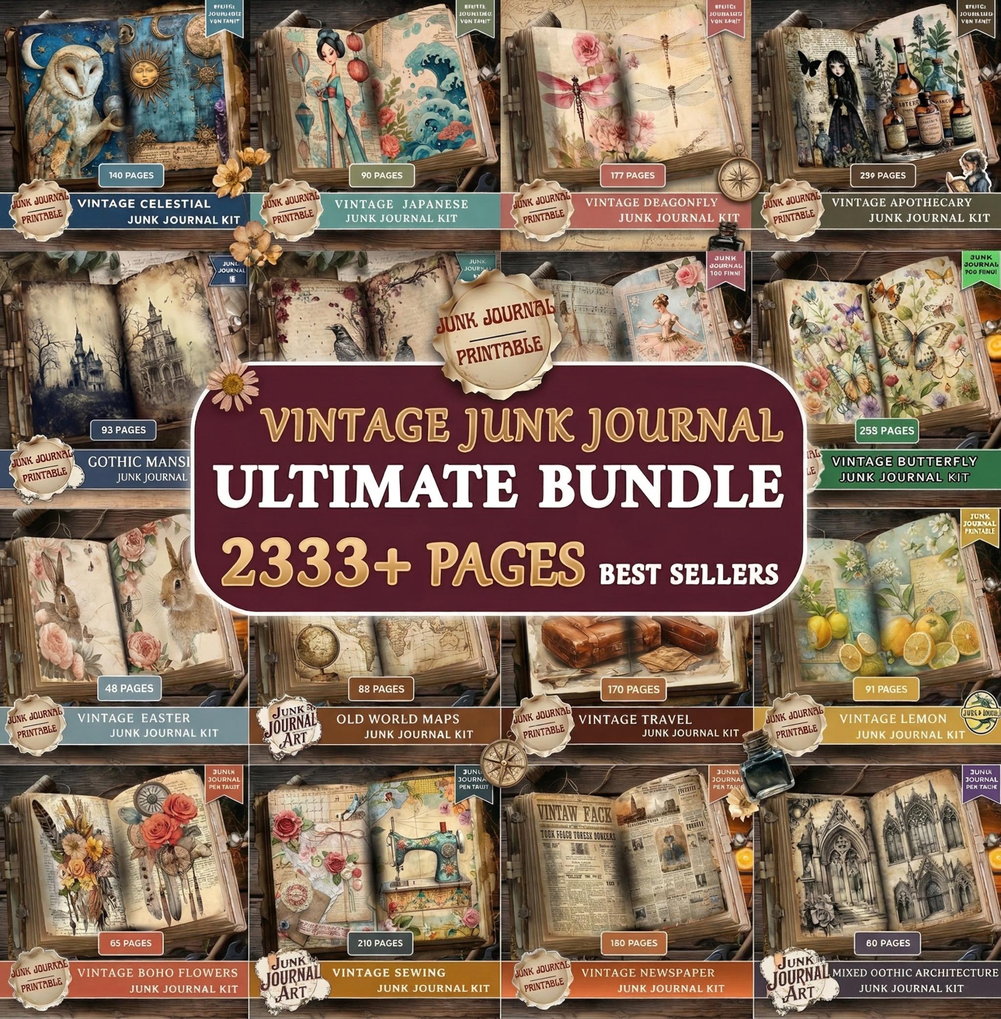 Vintage Junk Journal Kit Bundle, 2333 Pages Best Sellers Printable ...
