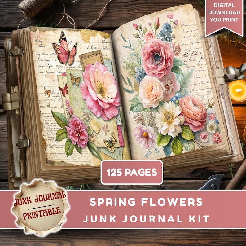 Spring Flowers Junk Journal Kit - 125 Pages Vintage Botanical Printable ...