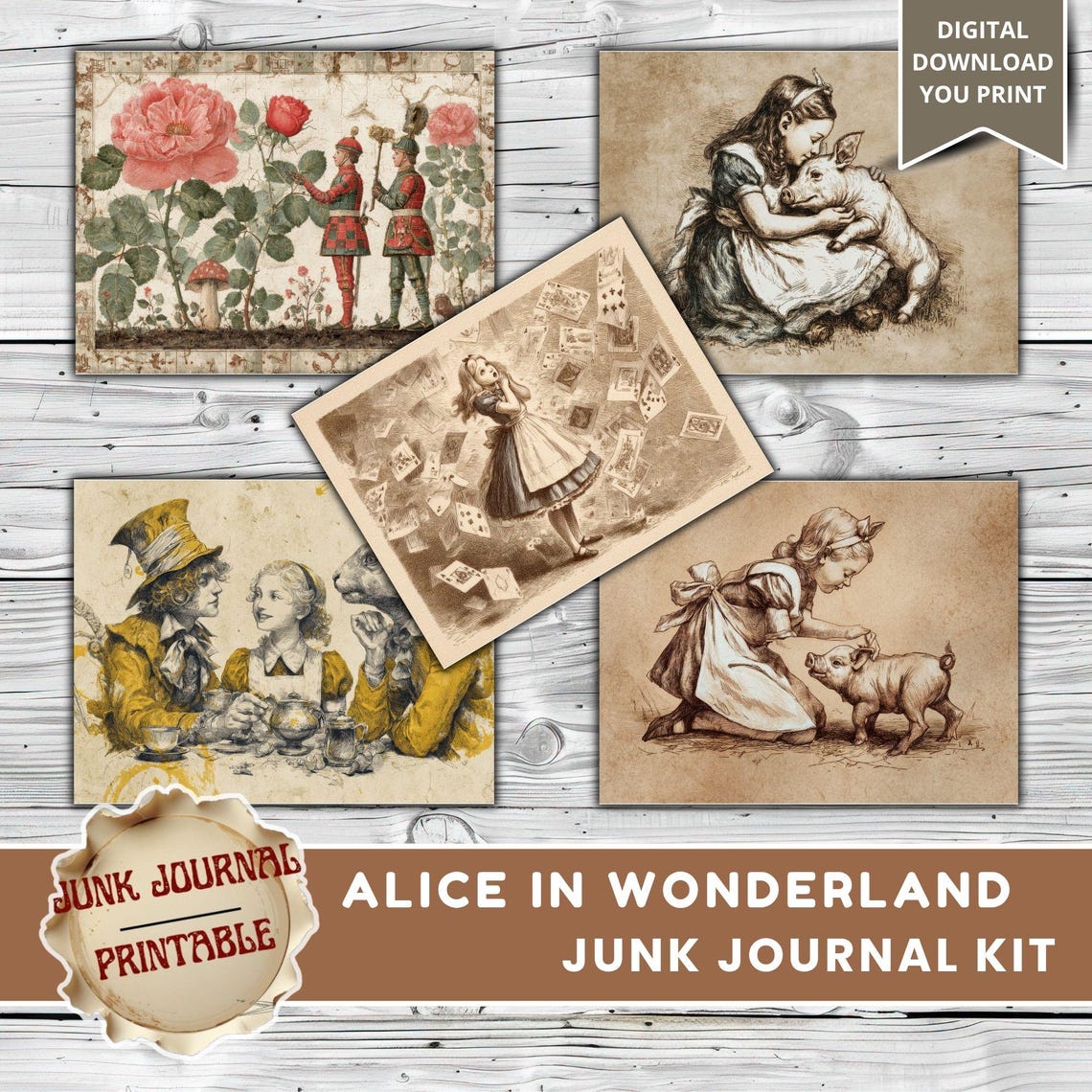 Junk Journal Alice in Wonderland, Alice in Wonderland Junk Journal Kits ...