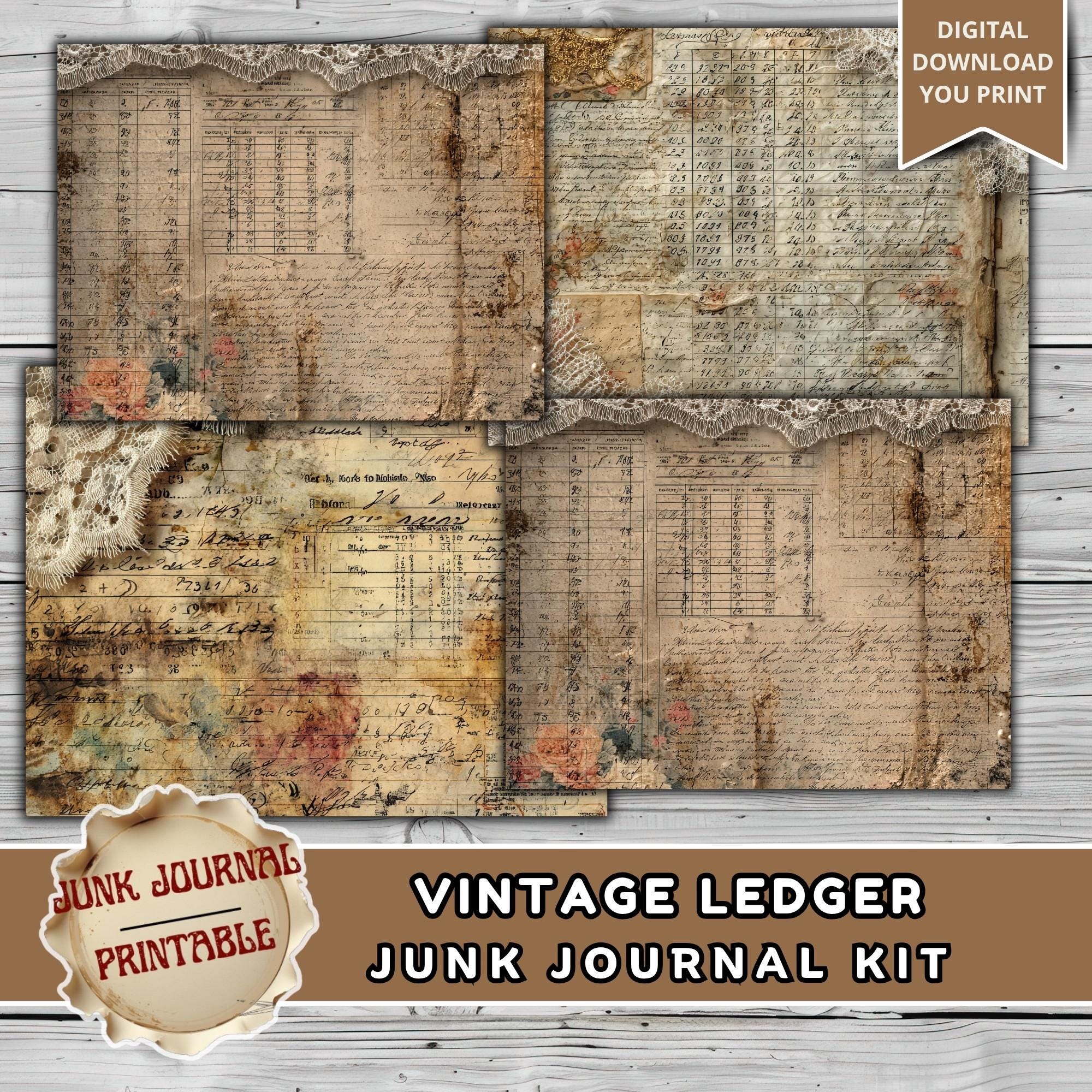 Vintage Ledger Junk Journal Kit Printable, Antique Ledger Paper Pack ...