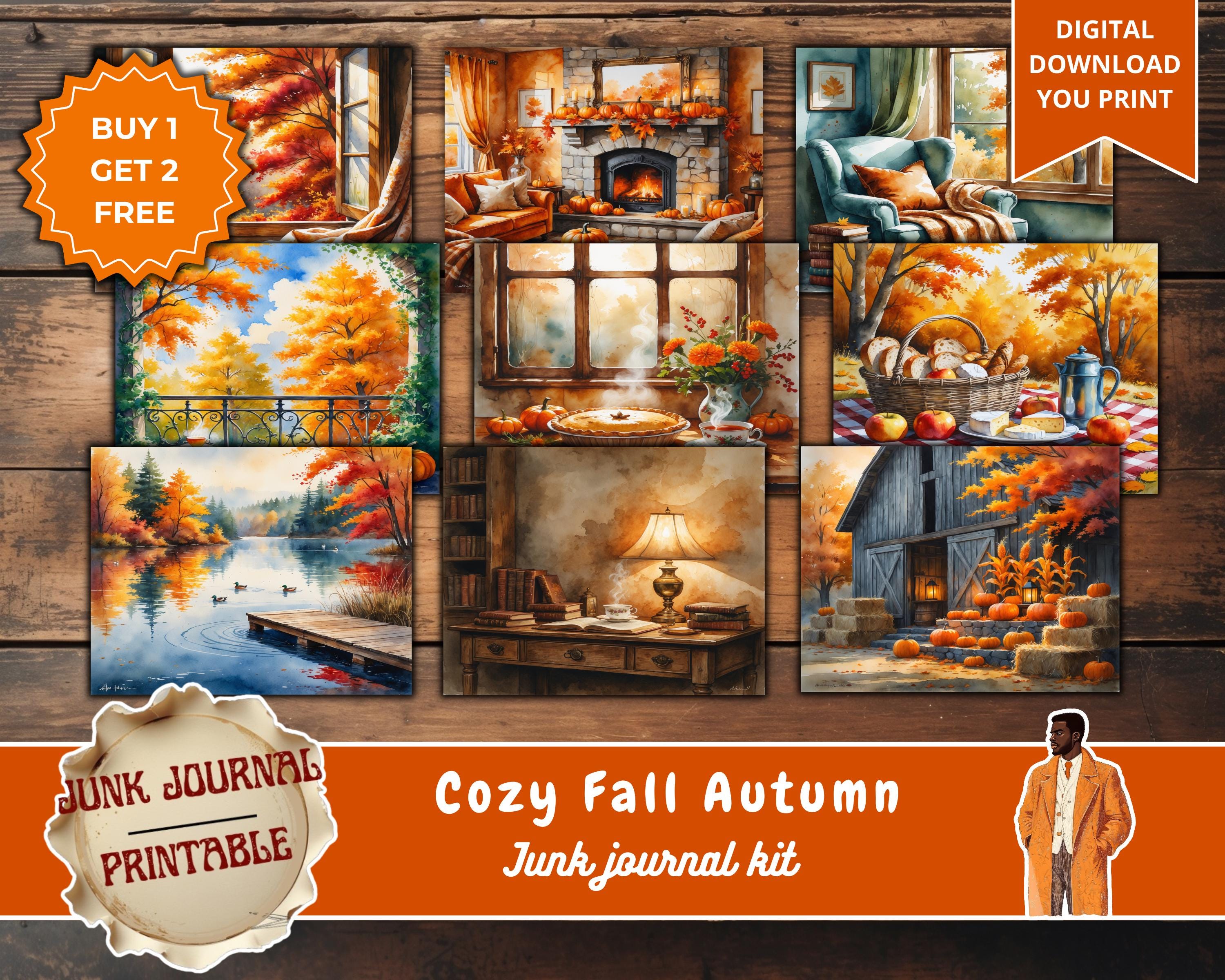 Cozy Autumn Junk Journal Kit, Vintage Ephemera (digital Download) - Etsy