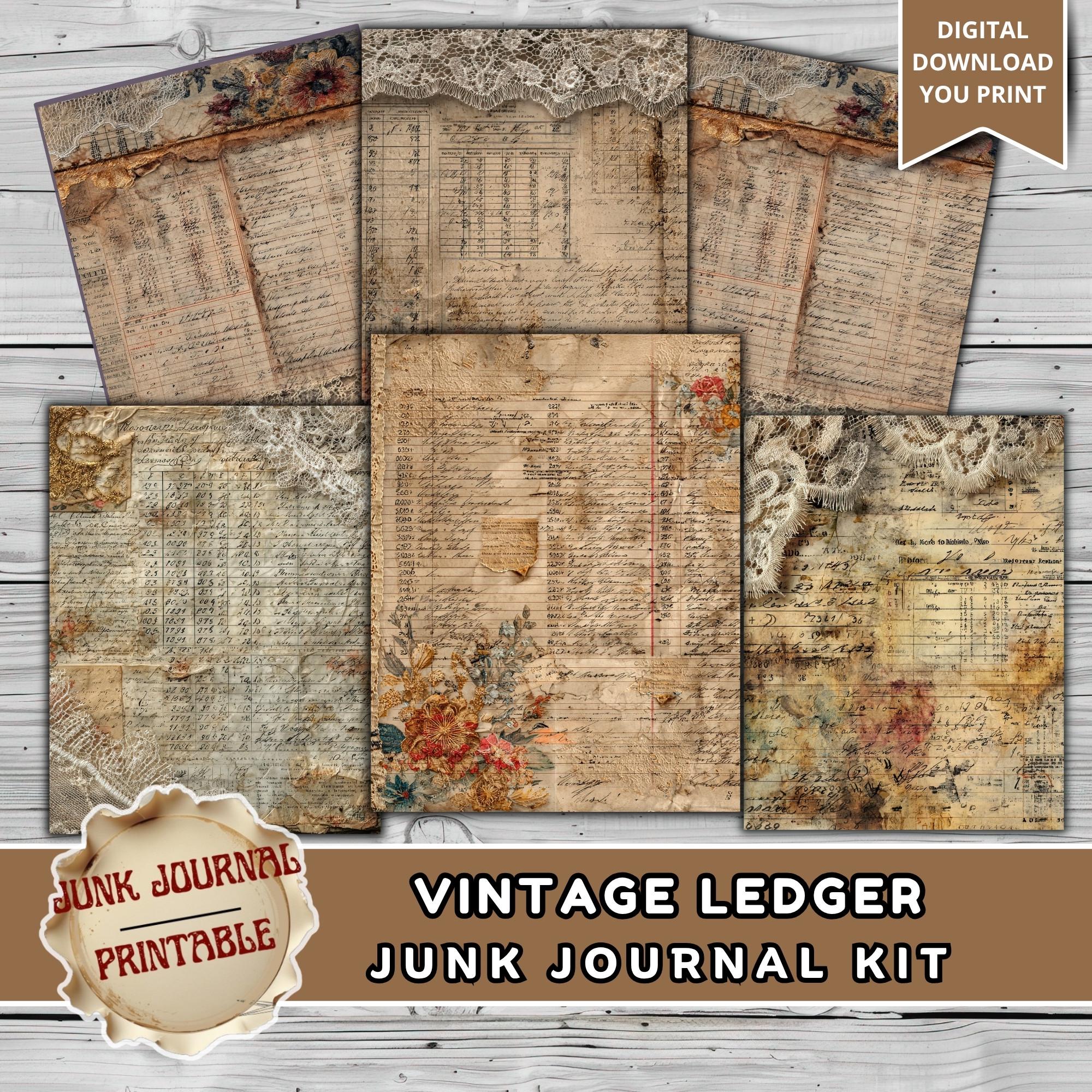 Vintage Ledger Junk Journal Kit Printable, Antique Ledger Paper Pack ...
