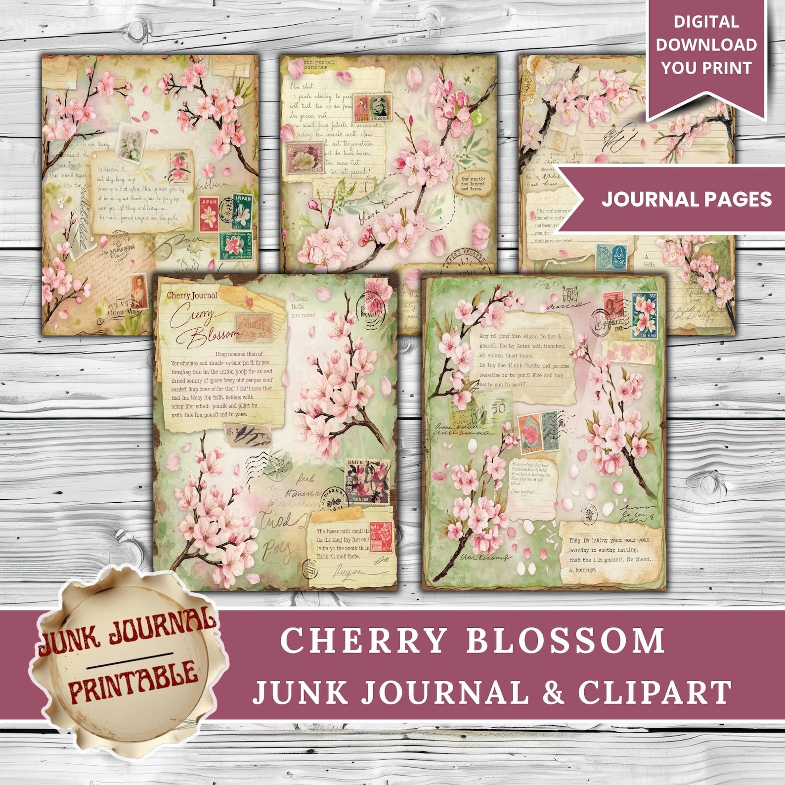 Cherry Blossom Junk Journal Kit – 165 Pages Printable Shabby Chic ...