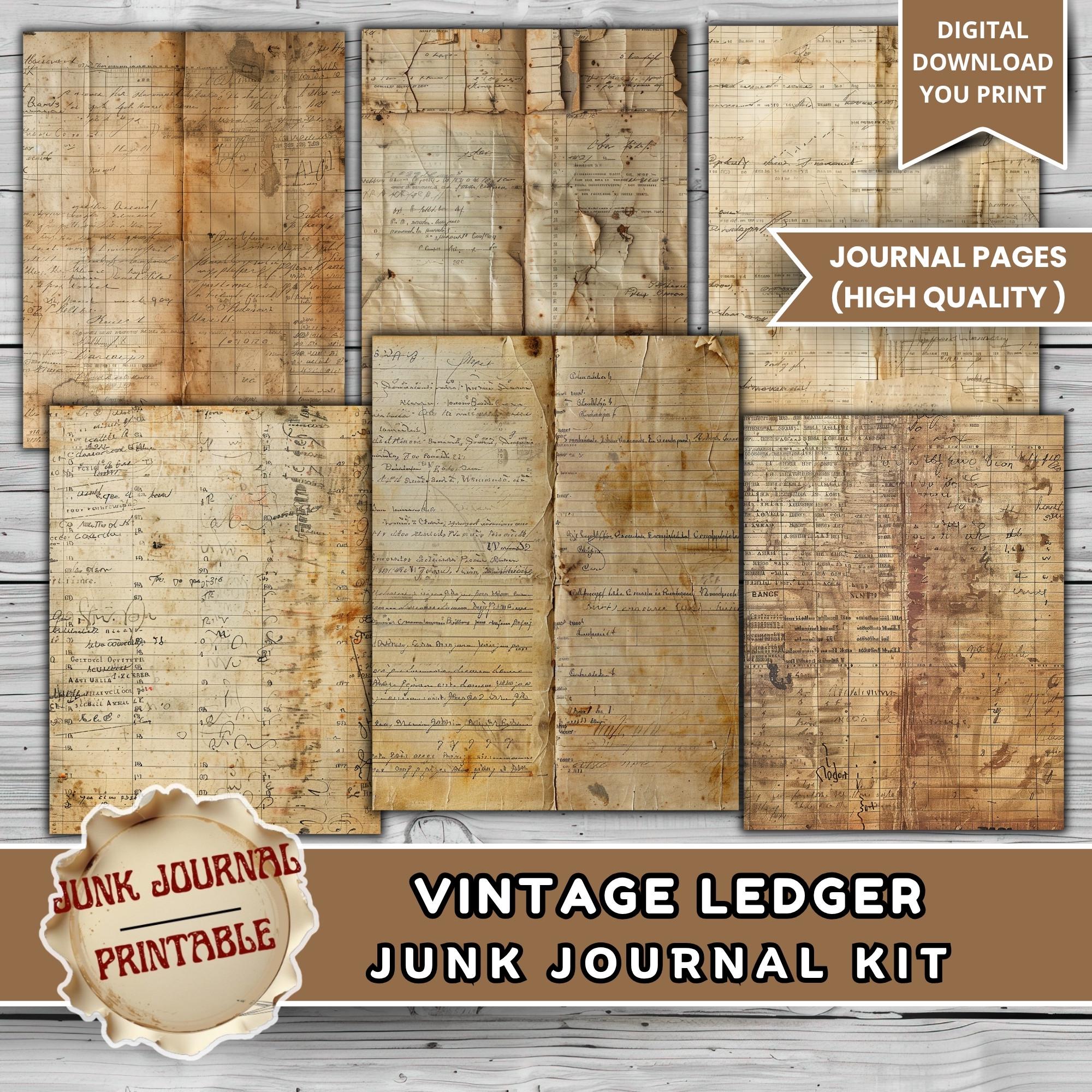 Vintage Ledger Junk Journal Kit Printable, Antique Ledger Paper Pack ...
