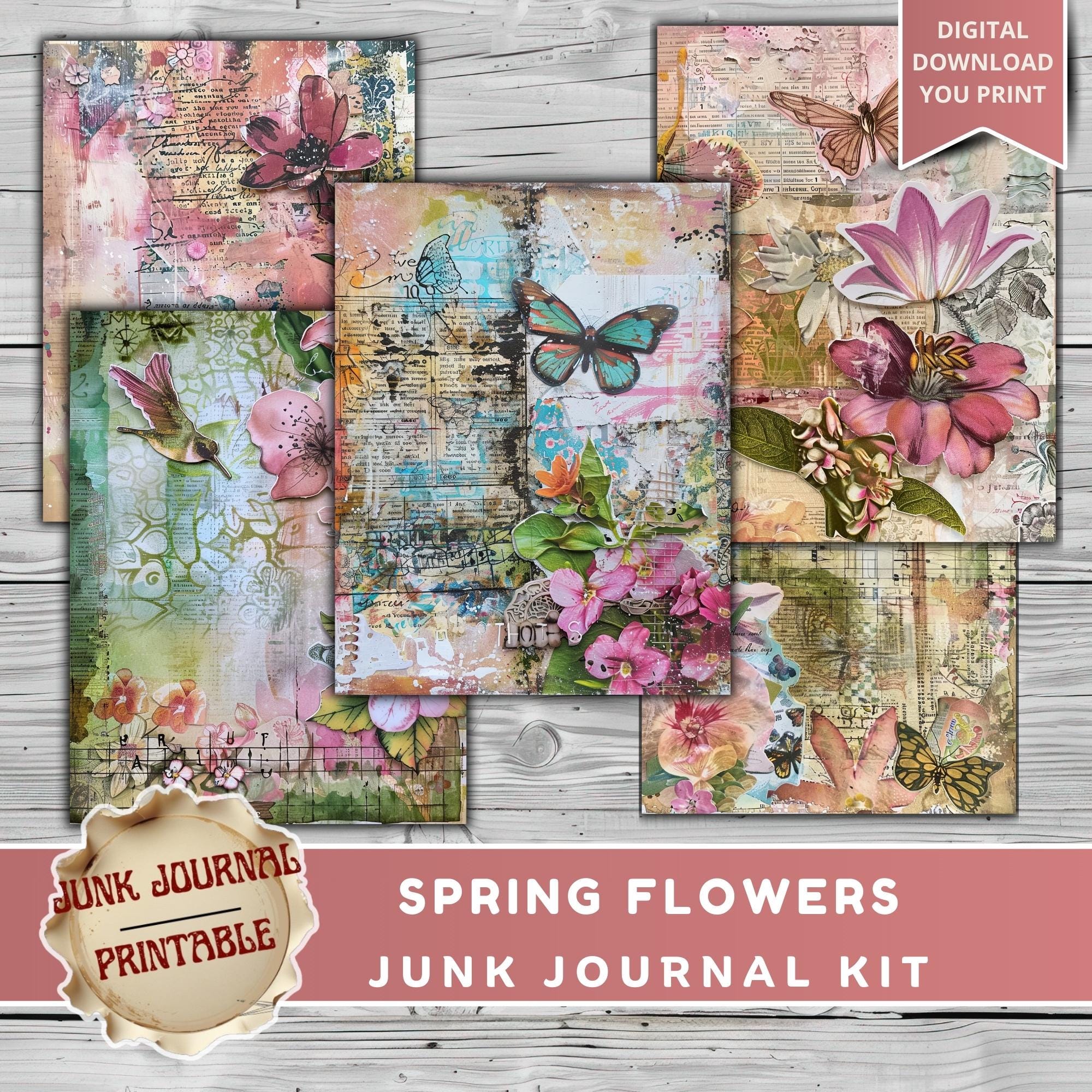 Spring Flowers Junk Journal Kit - 125 Pages Vintage Botanical Printable ...