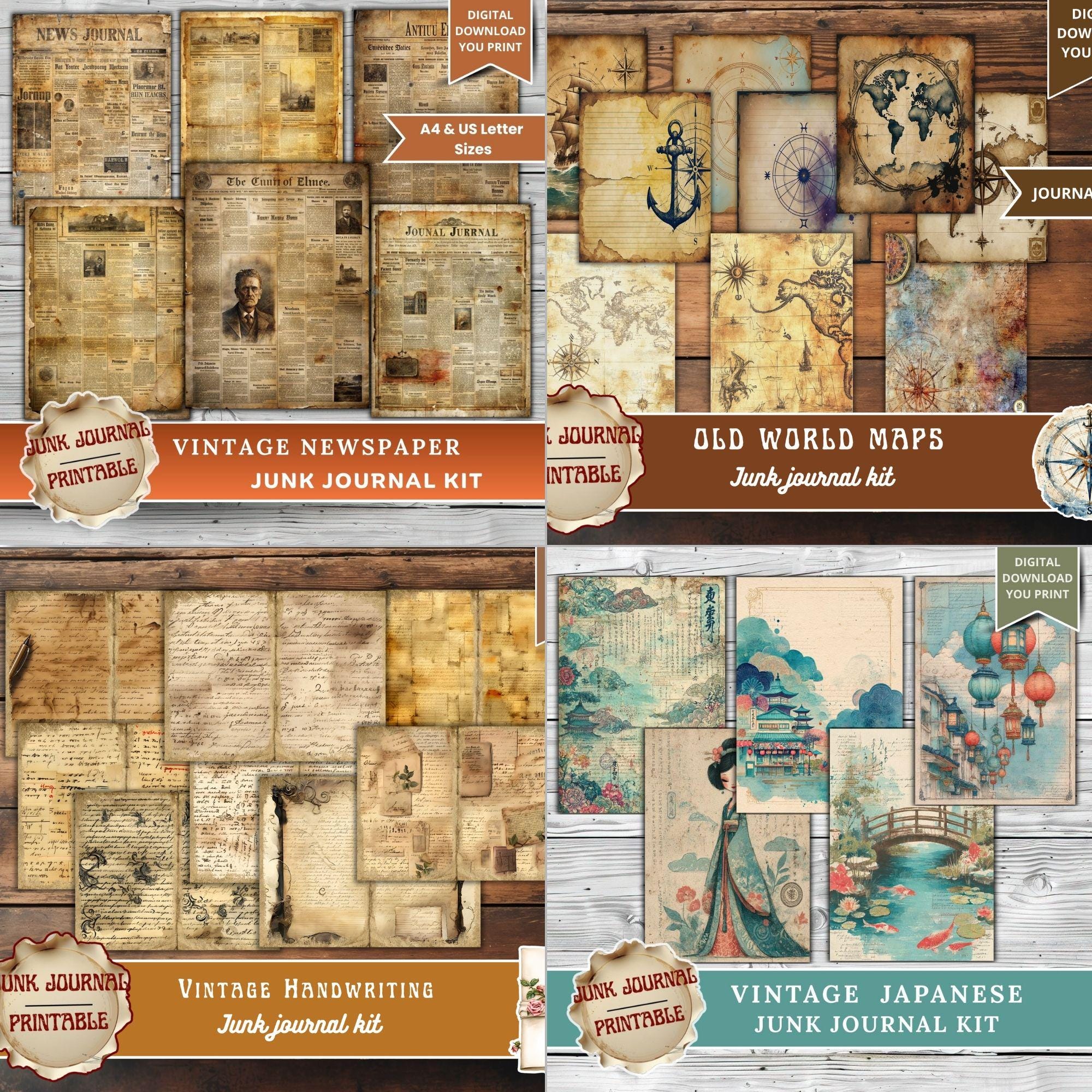 Vintage Junk Journal Kit Bundle, 2333 Pages Best Sellers Printable ...
