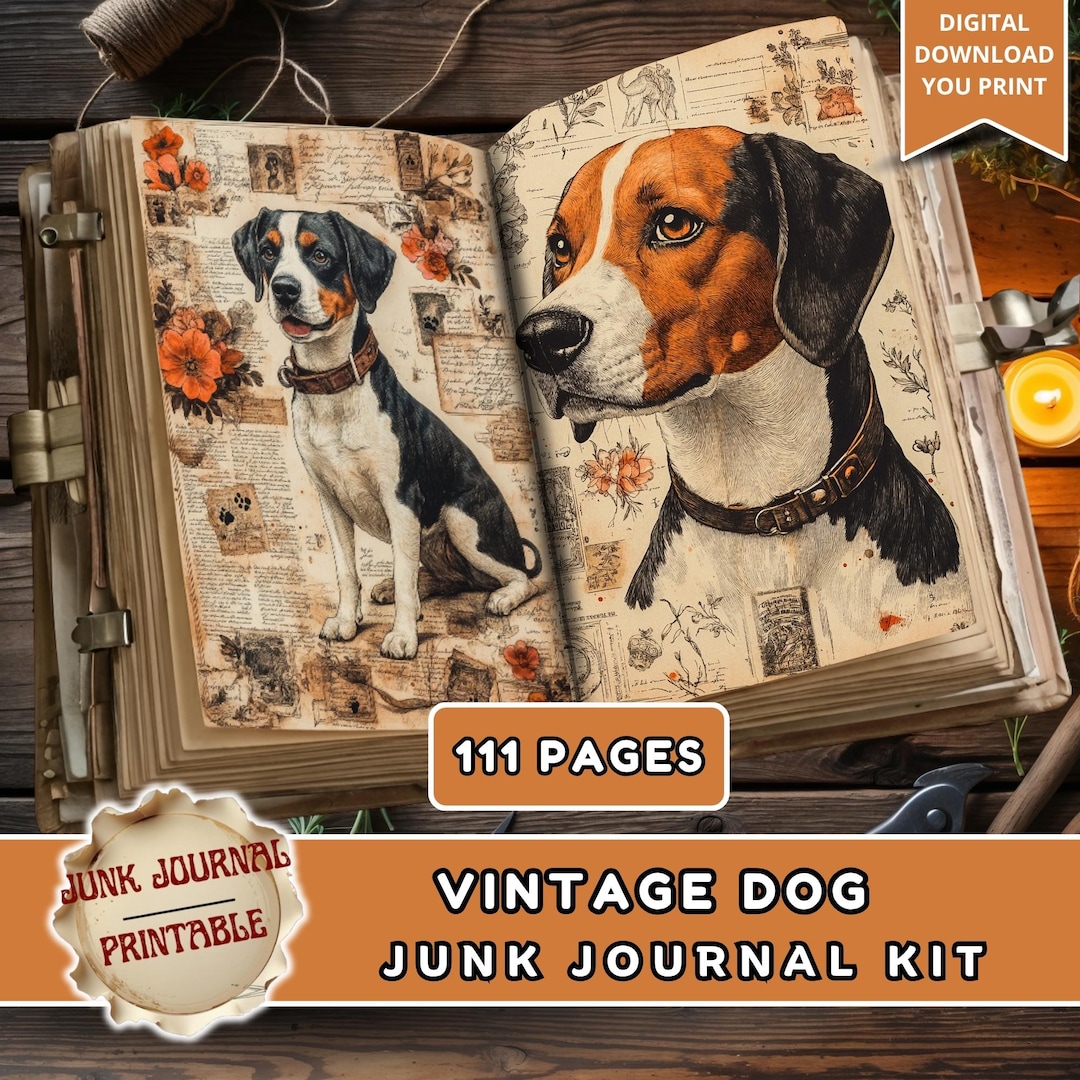 Journal Doogs Vintage Dog Junk Journal Kit 111 Pages Dog Lover Printable Digital ...