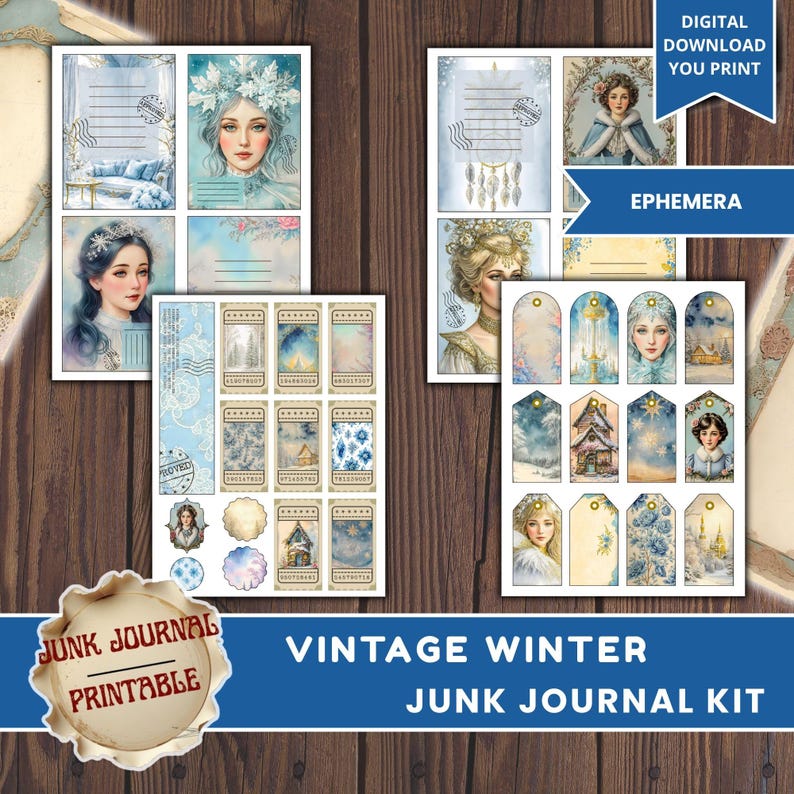 Vintage Winter Junk Journal Kit: Printable Snowy Day Scrapbook Pages - Etsy