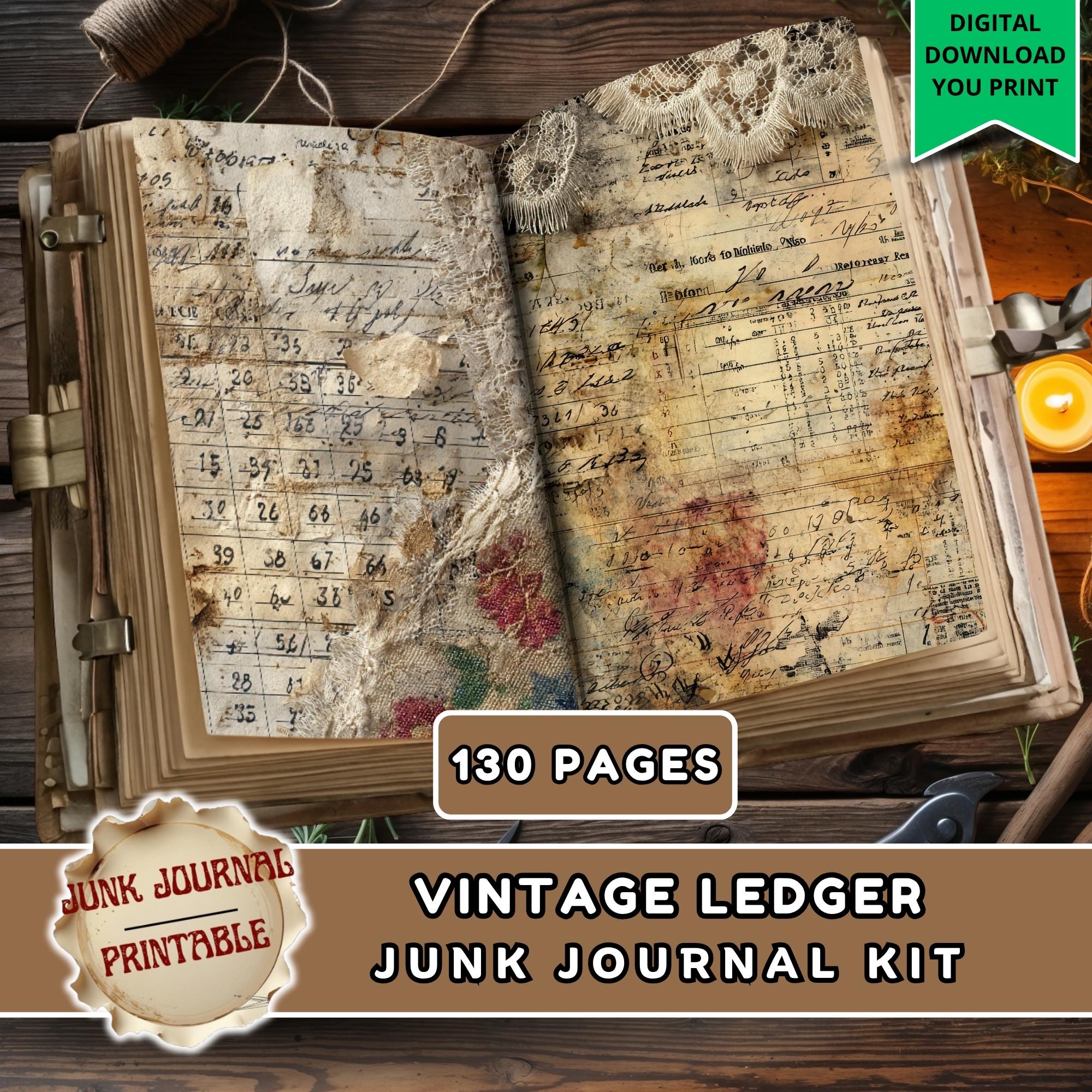 Vintage Ledger Junk Journal Kit Printable, Antique Ledger Paper Pack ...