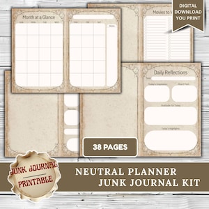 Può includere: Un kit di diario spazzatura stampabile con un design neutro. Le pagine includono un calendario mensile, spunti di riflessione quotidiana e un elenco di film. Il kit ha 38 pagine e presenta bordi decorativi.