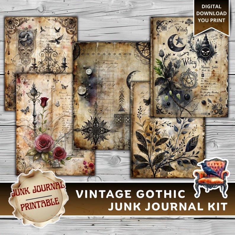 Gothic Junk Journal Kit, Gothic Journal Pages, Junk Journal Supplies ...