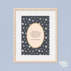 May include: Framed print with a quote by Albus Dumbledore, set against a dark blue background with white stars. The quote is in a gold oval, and the frame is beige with a beaded edge. The words "FUNNY DESIGN HOUSE" are in the bottom right corner.
