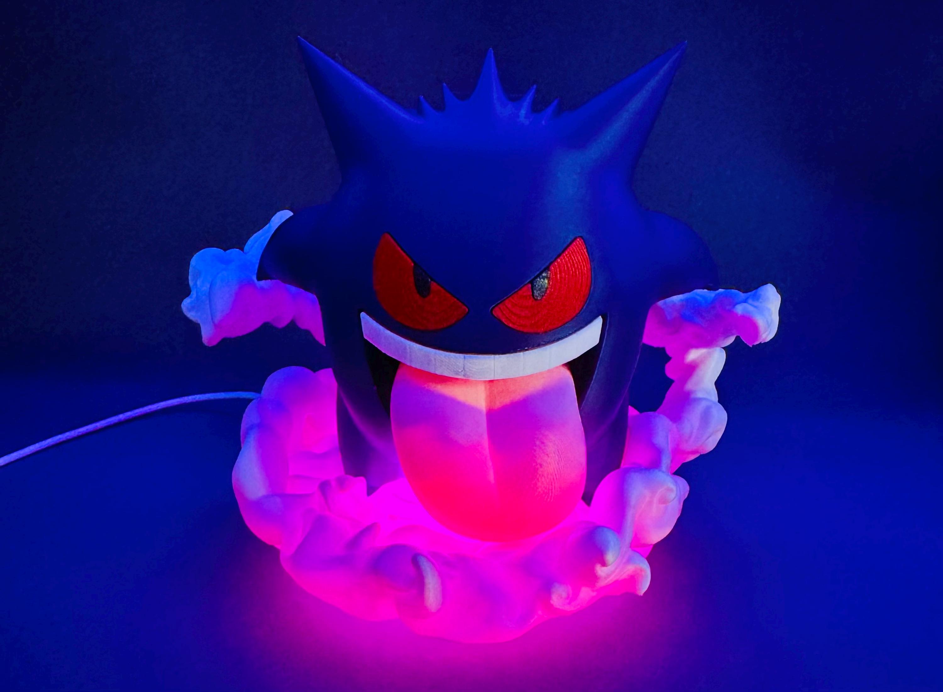 Gengar 3D Printed LED Lamp | 16-color RGB Night Light With Remote