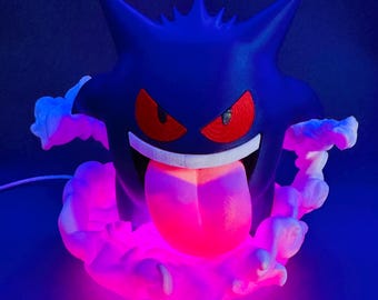 ゲンガー 3DプリントLEDランプ | リモコン付き16色RGBナイトライト | ポケモンルームデコレーション | ゲーマー＆アニメ好きへのギフト | 15cmデスクライト