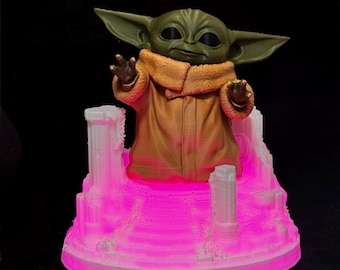 Baby Yoda Lamp | Grogu Night Light with Illuminated Ruins Base | 16 Color LED Remote Control | 3D Printed Star Wars Gift & Desk Decor