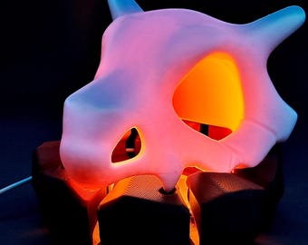 Cubone 3D Printed Pokemon Skull Lamp | RGB LED Night Light 16 Colors | Pokemon Room Decor | Skull Desk Light | Gamer Gift for Him