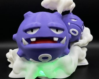 Weezing Pokemon Lamp – 3D Printed RGB LED Night Light with Remote – 16 Color Changing Gamer Desk Lamp – Geek Nerd Gift – Kids Room Decor