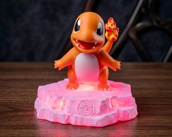 Lámpara de noche LED impresa en 3D de Charmander de Pokémon / Base RGB Pokeball con control remoto de 16 colores / Lámpara de escritorio con figura de anime para decoración de habitaciones y regalos para gamers