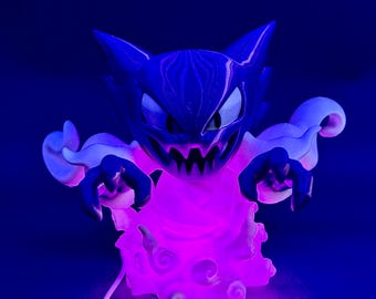 Haunter 3D Printed Pokemon Lamp | RGB LED Night Light 16 Colors | Ghost Type Pokemon Room Decor | Gamer Gift for Him | Handmade Desk Light