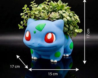 Bisasam Übertopf Pokémon Pflanztopf mit Drainage, 3D Sukkulententopf, süßer Blumentopf, Anime Schreibtisch Deko, Geek Geschenk