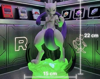 Mewtwo 3D Printed Lamp | RGB LED Night Light 16 Colors | Custom Anime Figure & Gamer Desk Decor | Pokemon Fan Gift | Dimmable Gaming Light