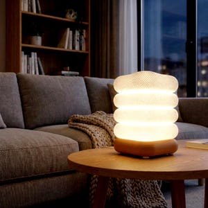 Sculptural RGB Table Lamp | Aesthetic Ribbed Desk Light | Color Changing Mood Lighting + Warm/Cool White  | E27 Bulb Included | Funky Decor