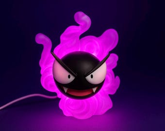 Gastly 3D Printed Pokemon Lamp | RGB LED Night Light 16 Colors | Ghost Pokemon Room Decor | Anime & Gamer Gift | Handmade 18cm Desk Light