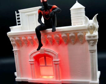 Miles Morales Spider-Man Lampe LED 3D | Immeuble NYC 16 Couleurs RGB Télécommande | Veilleuse Superhéros Déco Chambre Cadeau