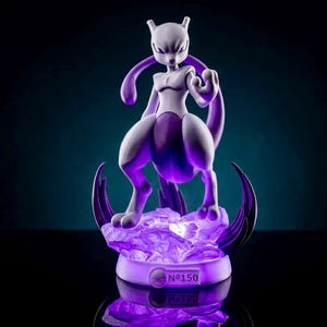 Mewtwo 3D Printed Pokemon Lamp Nº150 | RGB LED Night Light 16 Colors | Legendary Pokemon Room Decor | Gamer Gift for Him Psychic Desk Light