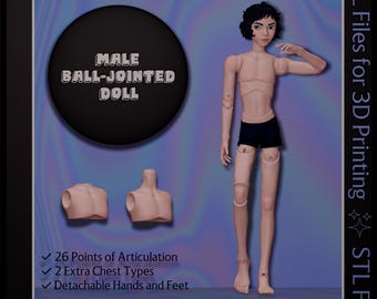 Archivos STL de muñeca masculina articulada (BJD) de 30 cm para impresión 3D