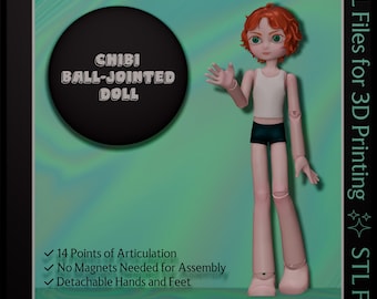 Archivos STL de muñeca Chibi de articulación esférica (BJD) de 20 cm para impresión 3D
