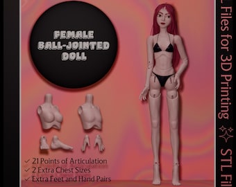 Muñeca BJD femenina de 30 cm con articulaciones esféricas, archivos STL para impresión 3D, 21 puntos de articulación