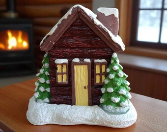 Log Cabin Snowy Winter Incense Cone Burner – Resin, 10x11x8 Cm, Christmas Decoration With 2 Incense Cones