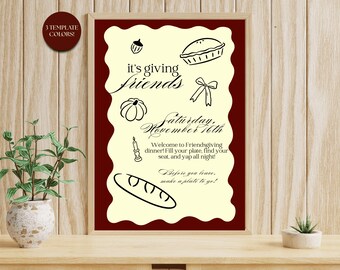 Friendsgiving Welcome Sign: Editable Thanksgiving Dinner Poster (Canva Template, 20x28in Digital Download)