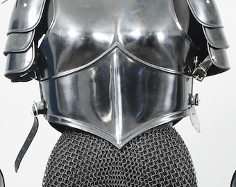 Women’s Gothic Plate Armor, Steel Cuirass & Pauldrons, Medieval Female Knight LARP Costume Set