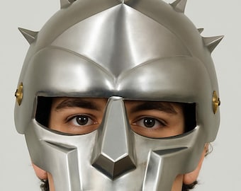 Casco de gladiador romano, máscara de guerrero de acero con pinchos, armadura de arena antigua, cosplay medieval para LARP