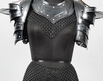 Female Knight Medieval Steel Armor Set, Chainmail Top Skirt, LARP, Cosplay Costume Renaissance Faire