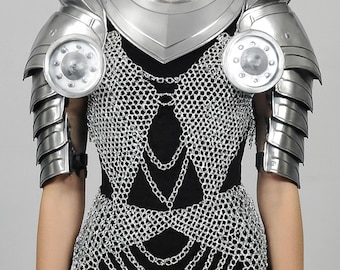 Warrior Princess Chainmail Set, Medieval Steel Pauldrons & Gorget, Female Knight LARP Cosplay Armor