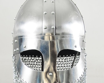 Medieval Bascinet Helmet: 18 Gauge Steel, Chainmail Aventail, Wearable Knight Armor LARP, Cosplay Costume