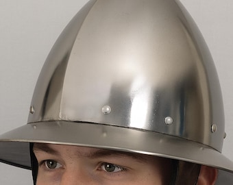 Medieval Kettle Hat Helmet, 18 Gauge Steel, Knight LARP Cosplay Armor
