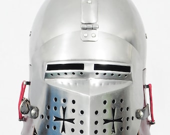 Medieval Bascinet Helmet, 18 Gauge Steel Knight Armor Set with Chainmail LARP, Cosplay Costume