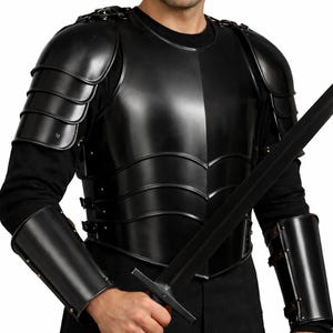 Knight Cuirass chest plate Armor Set – with Pauldrons, Blackened Steel LARP, Cosplay Metal