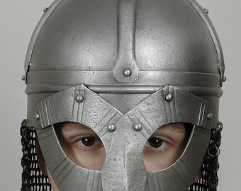 Gjermundbu Viking Helmet Replica with Chainmail Aventail | Functional Mild Steel Norse Helmet LARP, Cosplay