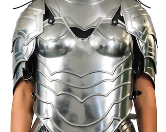 Women’s Medieval Plate Armor Set, Steel Cuirass & Pauldrons, Female Knight Breastplate, LARP Renaissance Costume