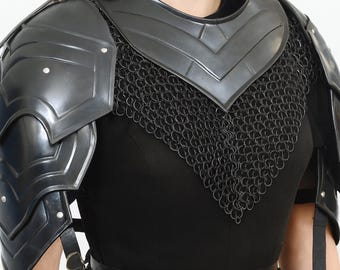 Women's Medieval Steel Pauldrons, Gorget, Set – Blackened Knight Armor Set LARP, Cosplay