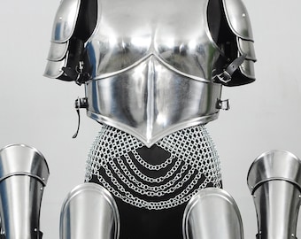 Female Knight Breastplate Set, Medieval Steel Chest Armor, Pauldrons & Greaves, Renaissance LARP Costume