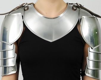 Épaulières en acier de chevalier avec gorgerin – Armure médiévale féminine pour GN, costume de cosplay Renaissance