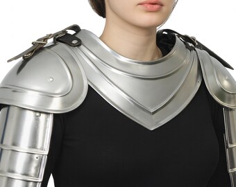 Ritterin Schulterstück und Halsberge, Stahl Schulter Rüstung Set, LARP, Cosplay Kostüm Reenactment Plattenpanzer
