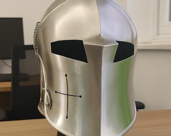 Casque médiéval Barbuta à visière | Casque de chevalier fait main en acier de calibre 18 | GN, Costume de cosplay
